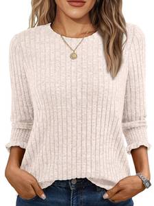 lot 18354 image: AUTOMET 34 Length Sleeve Womens Tops 2026 Quarter Sleeve Tops Ladies Blouse Business Casual Outfit 34 Round Neck Casual Top Apricot L