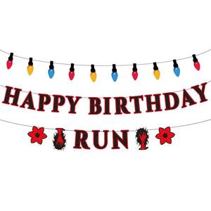 lot 18376 image: Happy Birthday Run Banner, Pre-Strung Retro Colored Light Bulbs Country Style Themed Party Decorations Spooky Halloween Birthday Banner for Theme Gathering Home Room Decor Supplies