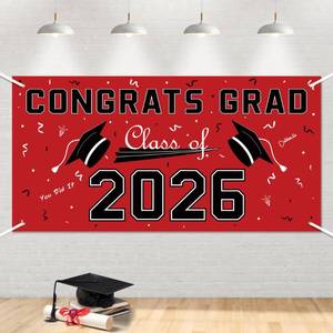 lot 18377 image: Graduation Decorations 2026 2027 - Red Polyester Graduation Backdrop - Graduation Party Decorations - Congrats Grad Banner - Graduation Decorations Class of 2026,Graduation Party Favors Supplies Yard Sign