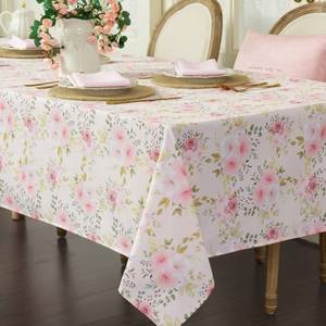 lot 18385 image: Joyfol Day Flower Tablecloth, Pink Floral Table Cloth for Rectangle Tables,Waterproof Resistant Rose Table Cover for Valentines,Parties,Wedding Use SpringSummer (54 X 78 Inch)