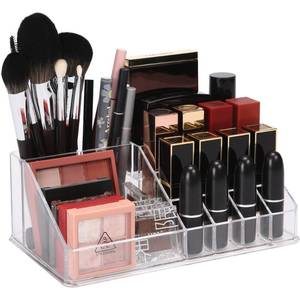 lot 18387 image: Sea Team 16-Slot Acrylic Plastic Lipstick Organizer, Clear Lipstick Holder, Makeup Storage Box, Cosmetic Display Case for Lippie, Lip Gloss, Eye Liner, Eyebrow Pencil, Nail Polish, Essence, Brush