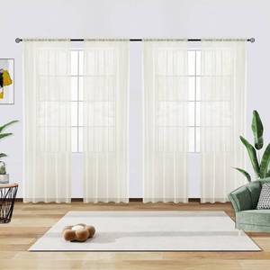 lot 18391 image: youleyar Solid Sheer Rod Pocket Curtain Voile Draperies 4 Panels Ivory Beige Black Grey Coffee 52 Inch Width 72 Inch Long 1 Pair for Kitchen Bedroom Children Living Room Yard(Ivory,52W��72L)