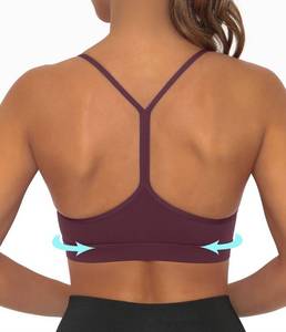 lot 18393 image: Y Back Sports Bra for Women Low Impact Racerback Workout Bras Sexy Thin Straps Yoga Bras with Removable Pads(Wine-M)