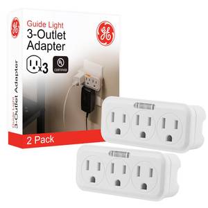 lot 18395 image: GE 3-Outlet Extender Wall Tap with Guide Light 2 Pack, Grounded Adapter, 3-Prong, Cruise Essentials, Indoor Rated, Use for Home Office School Dorm, UL Listed, White, 84839