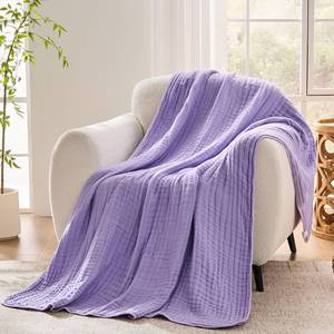 lot 19025 image: VANJOROY 9-Layer Muslin Throw Blanket King 90 x 108 Purple, 100% Cotton Organic Breathable Lightweight Large Throw for Couch Bed Quilt and Bedspread - All Season Muslin Soft Gauze Blanket