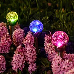 lot 19026 image: GIGALUMI Solar Outdoor, Cracked Glass Ball Solar Garden Lights, Color Changing Lights Outdoor,Garden LED for Path, Patio, Yard, 3 Pack Pathway