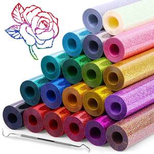 lot 19032 image: 20 Pcs Glitter HTV Heat Transfer Vinyl, 12x5FT Iron on Vinyl Bundle Sheets, 20 Assorted Colors HTV Heat Transfer Vinyl for T-Shirt, Easy to Cut, Glitter Vinyl for Heat Transfer Gift DIY