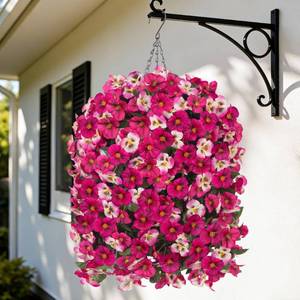 lot 19034 image: HyeFlora 4pcs Artificial Flowers for Outdoors Fake Pansy with Hanging Basket UV Resistant Silk Spring Faux Flowers for Outside Front Door Porch Yard (Mix Rose)