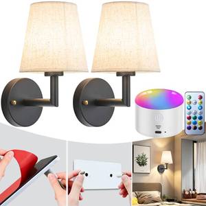 lot 19045 image: YHCDLAMP Peel and Stick Wall Sconces, No Drilling Stick On Wall Sconce, Wireless Battery Operated Wall Lights, Adhesive Wall Lamp with 10000mAh Battery Bulb for Bedroom Living Room Decor