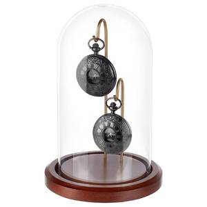 lot 19048 image: PH PandaHall 5x7.8 inch Glass Cloche Display Dome Pocket Watch Glass Display Dome Cloche with 2 Hooks Wooden Base for Displaying Pocket Watches Ornaments Medals Photos Collectibles Home Office, Brown
