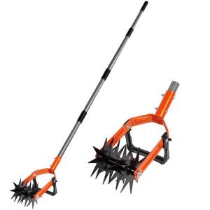 lot 19969 image: Walensee Rotary Cultivator Garden Tool, Adjustable Long Handle Hand Tiller with Star-Shaped Rolling Tines, 2-in-1 Weeder & Soil Aerator for Lawn Care, Reseeding Grass, Soil Mixing, Manual Yard Tiller