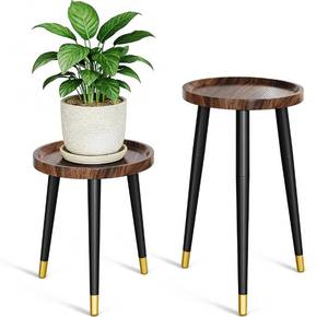 lot 19970 image: AZADESJET Plant Stand Indoor 2 Pack, Wood Mid Century Indoor Plant Stand, Tall Plant Stands for Flower Pot, Modern Plant Table, Small Side End Table With Raised Design, Walnut, 11.7x18.8 & 11.7x13
