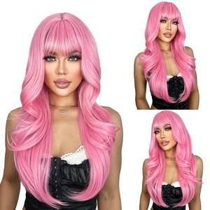 lot 19979 image: SUKRI Pink Wigs for Women Long Layered Wigs with Bangs Heat Resistant Hair Bang Wig Put on Go for Party Daily Cosplay Use