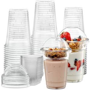 lot 19982 image: ELEGANT DISPOSABLES 16 oz Plastic Parfait Cups with 4 oz Inserts & Lids 50 Sets 16 OZ Yogurt Containers (Open Box, May Be Missing Pieces )