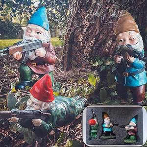 lot 19985 image: GAZETSZ Garden Gnomes, 4.5inch Gnome Statues, Military Gnome with Gun, Funny Army Gnomes Decorations for Yard, Indoor Outdoor Halloween Christmas Thanksgiving Gifts (RedYellowBlue)