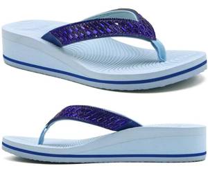 lot 19990 image: KuaiLu Womens Dressy Rhinestone Platform Flip Flops Trendy Comfortable Arch Support Cushion Walking Bling Thong Sandals Ladies Memory Foam Wedge Orthotic Plantar Fasciitis Summer Beach Navy Blue 7