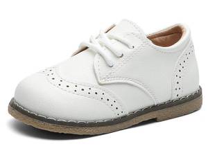 lot 20151 image: DADAWEN Toddler Boys Girls Dress Shoes - Comfort Oxford Shoes for Wedding, Church, School Uniform - Lace Up Loafer Flats (Little Kid) White US Size 10 M