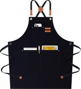 lot 20161 image: AFUN Chef Aprons for Women Men with Oversized Pockets, 12-Ounce Cotton Canvas Cross Back Water Repellent Apron (Black)
