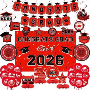 lot 20181 image: Graduation Decorations 2026 Red Themed Set, Congrats Grad Banner Class of 2026 Backdrop Balloons and Streamers Kit High School and College Graduation Party Supplies