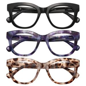 lot 20204 image: KSSESSE Reading Glasses for Women Men Square Oval Readers with Spring Hinge Thick Frame Style (BlackDemi WhiteDemi Blue-Clear Lens, 2.25, x)