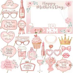 lot 20234 image: Happy Mothers Day Decorations Photo Frame& Photo Props Booths Kit, Reusable Mothers Day Decor Sign Cute Floral & Heart Design for Home Party Family Class Classroom