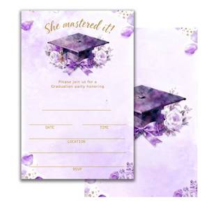 lot 20256 image: LoaHak Purple Graduation Invitation, She Mastered It Graduation Party Invite, Floral Graduation Invitation, Class of 2026 Graduation Card, 4x6 Inch Invitation