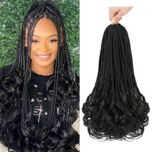 lot 20284 image: French Curl Crochet Braids 14 Inch Goddess Box Braids Crochet Hair for Women 8 Packs Pre Looped Crochet Box Braid with Curly Ends Synthetic French Curly Braiding Hair Extensions (1B#)