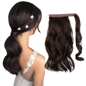 lot 20296 image: CJL HAIR 14 Short Ponytail Hair Extension Wrap Around Pony Tail Clip in Curly Wavy Synthetic Fake Hairpiece for Women Dark Brown