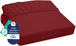 lot 20301 image: Royale Linens Fitted Sheet Twin - Ultra Soft 1800 Brushed Microfiber - Hotel Luxury Bottom Sheets - Wrinkle Free & Fade Resistant - Deep Pocket Fitted Sheet Only (Twin, Tango Red)