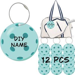 lot 20309 image: 12 Pack Pickleball Luggage Tags �� Pickleball Gifts for Teams Players, Men & Women. Ball Shaped Travel ID Name Keychain with Strap, Fun Sports Bag Accessories Party Favor