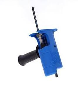 lot 8294 image: QINALO Electric Drill and Reciprocating Saw Adapter, Reciprocating Saw Accessory Kit with 6 Replacement Blades, Plastic, and Metal (Blue)