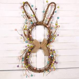 lot 20184 image: Easter Bunny Grapevine Wreath with Pastel Berry Accents