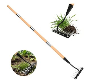 lot 1945 image: Iron Weed Rake with Wooden Long Handle 2.0