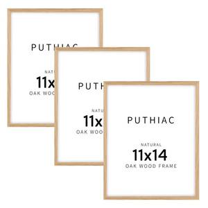 lot 1017 image: puthiac 11x14 Solid Oak Wood Picture Frame, Fits 8x10 with Mat or 11x14 Without Mat, Wall Display Only, Vertical or Horizontal, Plexi Front, 3 Pack, Natural Oak