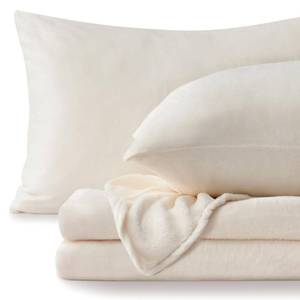 lot 1027 image: BEDELITE Flannel Sheets Queen Size White - Super Soft Fleece Sheets Set Fluffy Extra Plush, 4 Piece(Include Fitted Sheet, Flat Sheet, 2 Pillowcases)