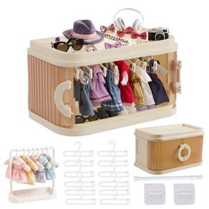 lot 1033 image: SAGECHEX Foldable Doll Wardrobe Storage Box, Compatible with Labubu Clothes, Designed for 1517cm Doll Clothing, Includes 12 Hangers, 1 Hanging Rod, Dust Cover, Coat hangerand Display Shelf.