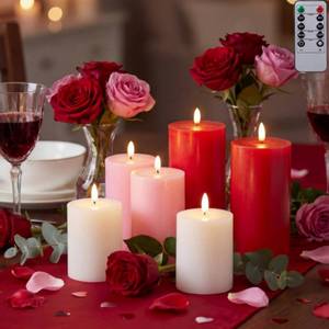 lot 1041 image: Grinsvalley 6 Pcs Motherfts Day Flameless Candles LED Flameless Pillar Candles Wax LED Fake Candle with Remote and Timer Flickering H 4in 5in 6in for Home Table Dating Wedding Party Decor