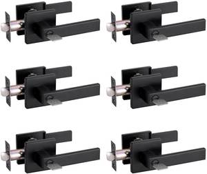 lot 1046 image: MENDOCK Entry Door Handle with Key GreenShield Lock Set, Heavy Duty Reversible Exterior and Interior Door Lever for Front Entrance, Bedroom and Room (6 Pack, Matte Black)