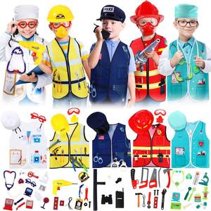 lot 1052 image: Deekin 5 Sets Kids Dress up Costumes, Toddler Dress up Clothes for Boys Girls, Community Helpers Construction Worker Police Firefighter Doctor Surgeon Pretend Outfits for Ages 3�7