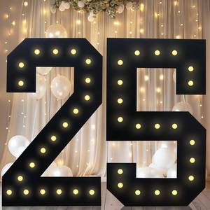 lot 1062 image: 4FT Marquee Light Up Numbers, Black Giant Marquee Number Big Mosaic Number for 25th Birthday Party Decorations Backdrop 25 Anniversary Decor, Pre-Cut Frame Large Number 25