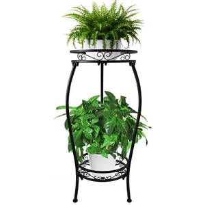 lot 1066 image: CASIMR 2 Tier Plant Stand Indoor Outdoor, 26.6in Tall Metal Potted Holder Rack Multiple Flower Pot Stand Heavy Duty Plant Shelf Rustproof Iron Plant Round Supports Rack