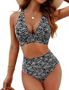 lot 2020 image: Blooming Jelly Womens High Waisted Bikini V Neck High Cut Modest Push Up Swimsuits Flattering Curvy Midkini Swimming Suit (L, Black)