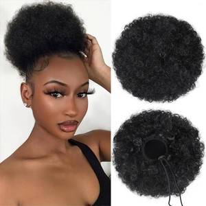 lot 2025 image: quesdom Afro Puff Ponytail Extension Synthetic Black 80 Grams Afro Puff Drawstring Clip on Kinky Curly Bun for Black Women(1B Black)