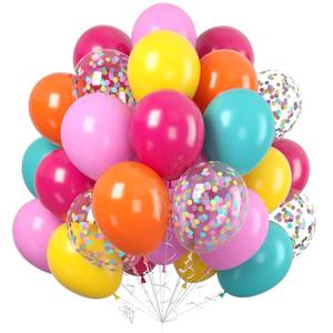 lot 2262 image: 60PC Rainbow Balloons Set, Colorful Balloons, 12 Inch Bright Color Yellow Orange Hot Pink Teal Blue Confetti Balloon Helium for Rainbow Wedding Day Birthday Party decorations