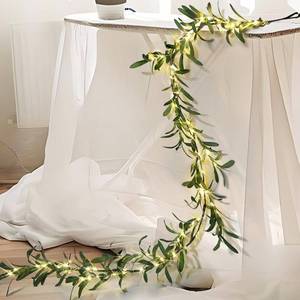 lot 2274 image: 6.56FT Lighted Olive Garland with Lights 96 LED 8 Modes Battery Operated with Timer Artificial Greenery Vine Garland with Lights for Mantel Fireplace Table Wall Patio Wedding Holiday Spring Decoration