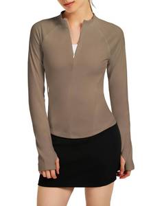 lot 2313 image: Hiverlay Womenfts Half-Zip Stand Collar Sweatshirt Thermal Fleece Pullover Track Athletic Tops with Pockets Thumb Holes Brown L