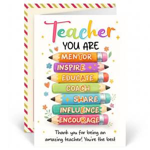 lot 2335 image: Teacher Cards, Teacher Greeting Card With Colorful Pencil Artwork, Teachers Appreciation Gift Card For Back To School, Happy First Day Of School Card, Teachers Birthday Gifts From Student, Parent Or Class 4 pack