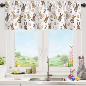 lot 2339 image: Vanleonet Easter Bunny Kitchen Valances for Windows 54in W x 18in L, Easter Eggs Window Curtain Valances, Rabbit Rod Pocket Kitchen Curtains, Short Window Curtain Valance for Living Room, 1 Panel