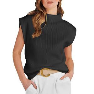 lot 2341 image: KARRESLY Womenfts Sleeveless Mock Neck Sweater Vest Casual Soft Basic Cap Sleeve Knit Pullover Tank Tops(Black-M)