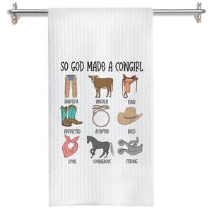lot 2343 image: GOOZHO Western Christian Kitchen Towels, Cowgirl Gifts Dish Tea Towels for Kitchen Decor, So God Made a Cowgirl Religious Bible Verse Decorative Hand Towel for Bathroom, 16x24 Inches